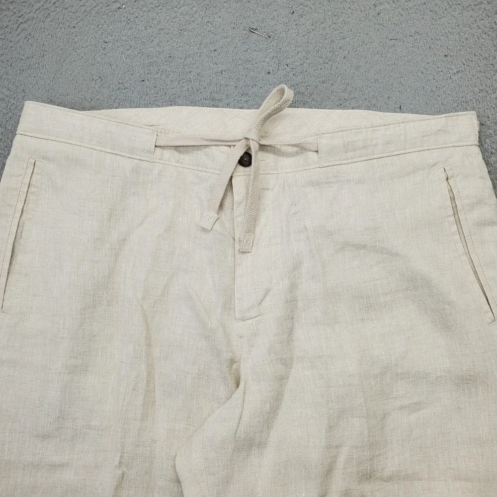 Tasso Elba Island Trouser Pants Mens 38x30 Tan Linen Straight Leg Drawstring